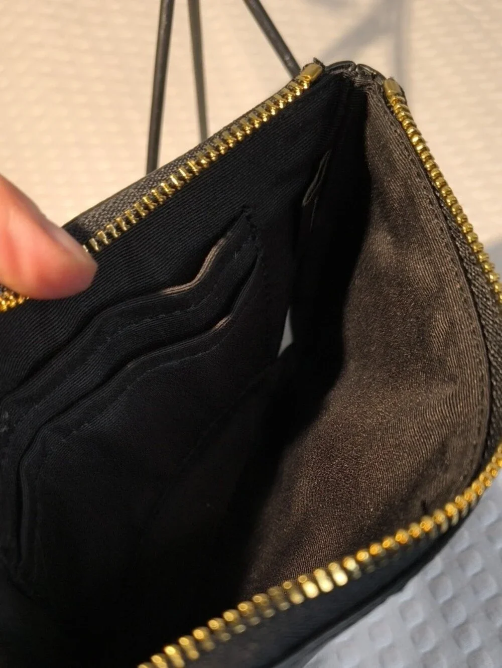 Coach Black Saffiano Leather L Corner Wristlet with Gold Logo